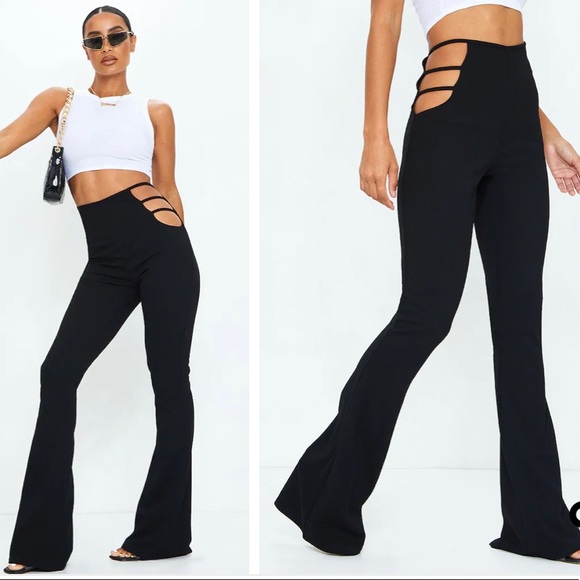 Pretty Little Thing | Black Cut Out Detail Flared Pants - Picture 1 of 5